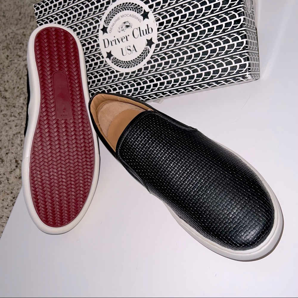 Driver Club USA 100% Leather Maui Slip On Sneakers Black-Blue NEW - Picture 5 of 7